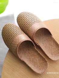 Slippers For Women Summer Home Rattan Grass Woven Bun Indoor Household Cool Shoes Men
