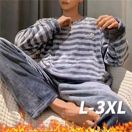 2024 Winter Men Fleece Casual Long Sleeve Pyjamas Set Coral Velvet Cute Cartoon Sleepwear Couple Plush Thicken Warm Homewear 3XL 240318