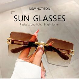 Sunglasses Fashion Frameless Diamond Cut Edge Retro Women's Brand Designer Sun Glasses Street Po Eyewear UV400
