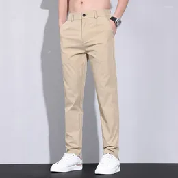 Men's Pants 2024 Summer Casual Long Ice Silk Fashion Slim Fit Brocade Polyester Wear