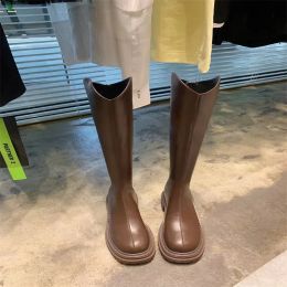 Boots Motorcycle Knee High Boots Women Autumn Winter 2024 Platform Thick Bottom Ladies Flats Female Fashion Shoes Motorcycle Footwear