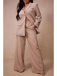 2024 Plus Size Jacket Blazer Casual Wide Leg Pants Two Piece Elegant Womens Set Office Outfits Business Clothing 240305