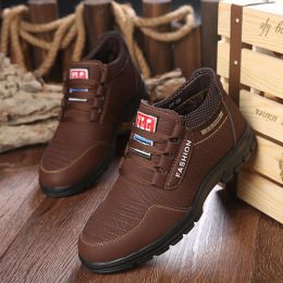 Boots Genuine Leather Men Shoes Platform Fur Sneakers Casual Business Shoe 2023 Winter Outdoor Walking Hiking Boots Men Zapatos Hombre
