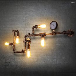 Wall Lamp 5 Lights Loft American Vintage Aisle Water Pipe Tube Bar Restaurant Iron Industrial E27 Edison Bulbs Retro Sconce