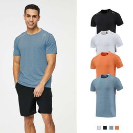 Lu Align Align Lu Lemon Summer Men Sports Ice Silk Loose O Neck Running T-shirts Short Sleeve Quick Dry Fiess Exercise Clothing 2024 Gym