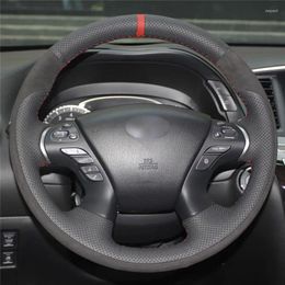 Steering Wheel Covers Black Genuine Leather Suede Cover For Infiniti JX35 M M25 M35 M37 M56 Q70 QX60 Car Accessories