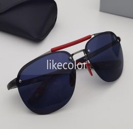 Rimless sunglasses driving glasses racing style metal and nylon fiber frame shield logo red yellow rubber temple hole detail desig1321628