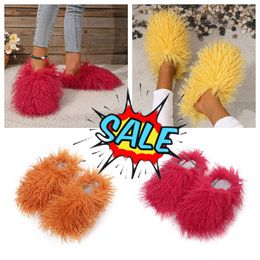 New Slippers womens furry slides sandals fur pink fluffy flat warm sandal indoor shoes slippers GAI big size