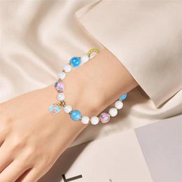 Strand Women Faux Gemstone Bracelet Elegant Chinese Style Pendant For Metal Elastic Birthday Her