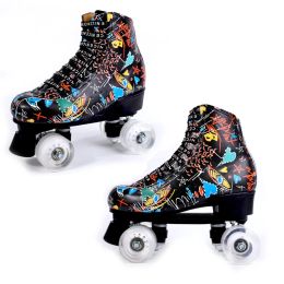 Boots Graffiti Microfiber Roller Skates Double Line Skates Women Men Adult Two Line Skating Shoes with White Pu 4 Wheels Training