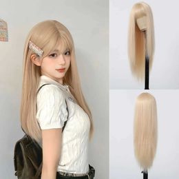Synthetic Wigs Straight Silky Long Wigs with Bangs Blonde Soft Wigs for Women Daily Party Use Natural Comfortable Synthetic Hair Heat Resistant 240328 240327