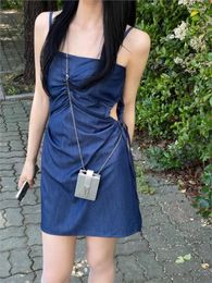 Casual Dresses Summer Mini Sleeveless Slip Dress Women Slim Fashion Hollow Out Ladies Irregular Pleated Korean Style Woman