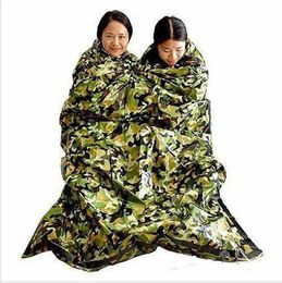 Camouflage Survival Emergency Sleeping Bag Keep Warm Waterproof Mylar First Aid Emergency Blanket Hot Outdoor Camping Sleeping Bags LL