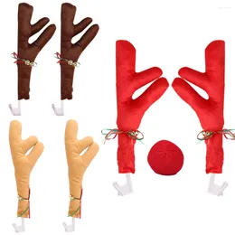 Party Decoration Car Reindeer Antlers & Nose Auto Red Set Jingle Bell Window Roof-Top Grille Kit For