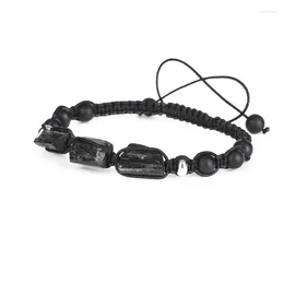 Strand Natural Rough Black Tourmaline Bead Adjustable Healing Stone Matte Onyx Nylon Rope Unisex Macrame Energy Bracelet