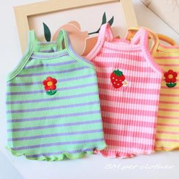 Dog Apparel Pet Clothing Embroider Stripe Suspender Vests For Dogs Clothes Cat Small Thin Spring Summer Fashion Yorkshire Accessories