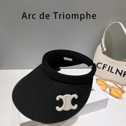 Arc de Triomphe CELINF woven straw hat ladies designer Beanie cap Empty top Hat Black patch thin straw hat