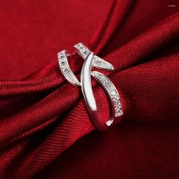 Cluster Rings 925 Sterling Silver For Women Fine Crystal Elegant Fashion Party Gifts Girl Student Charm Wedding High Jewellery