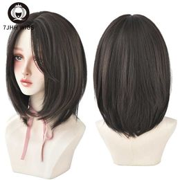 Synthetic Wigs 7JHH WIGS Short Bob Middle Part Straight Wig For Women Black Shoulder Length Heat Resistant High Temperature Crochet Hair 240328 240327