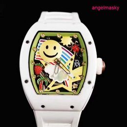 Elegance Watch RM Watch Elegant Watch Mechanical Watches Men Classic Barrel Tonneau Clocks RM 88 Smiley Rubber Strap Wristwatch Ceramic Fashion Chronograph 43MM