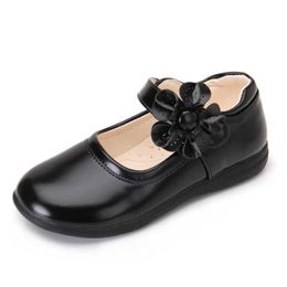 HBP Non-Brand Girls PU Leather Shoes for Children Wedding Dress Princess School Shoes Kid Summer Bow-Knot Black Student Sandals