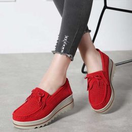 HBP Non-Brand Nurse height increasing women flat platform loafers shoes suede leather casual Wedges shoes slip on flats Moccasin shoes ladies