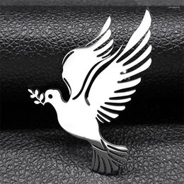 Brooches Of Peace Olive Branch Brooch Pin For Women Men Stainless Steel Silver Colour Bird Pigeon Badge Jewellery