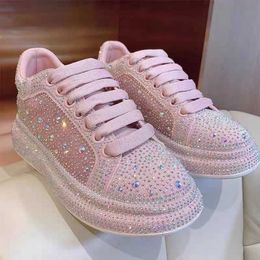 HBP Non-Brand gradient 3D printing female sequins trainers platform flats shoes bling full rhinestone designer casual sneakers for women