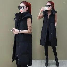 Women's Vests Female Winter 2024 Jacket Down Cotton Vest Waistcoat Long Coat Women Jackets Sleeveless Cardigan V258