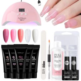 Guns 9 /13pc Nail Extension Gel Set with Uv Led Lamp Clear Pink White Jelly Acrylic Nails Gel Brush Tips Manicure Kit Nf1863