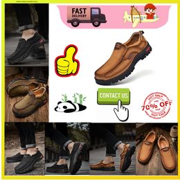 Hiking Shoes Casual Platform Designer Leather shoes for men genuine leather oversized loafers 1for men casual Anti slip leather Training sneakers big size GAI