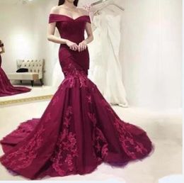 Elegant Burgundy Evening Dress Prom Dress Mermaid Off Shoulder Lace Tulle Long New Arrival Prom Gown robe de soiree9128541