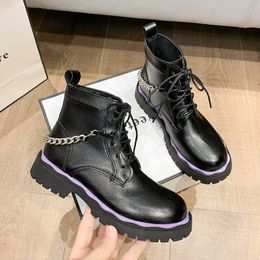 HBP Non-Brand Winter Womens Ankle Snow Boots Soft Leather Wedges Rubber Platform Lace Up Sexy Punk Ladies Shoes Botas Mujer