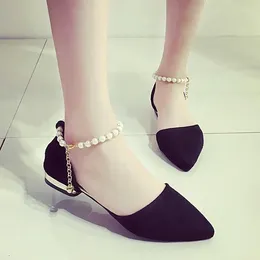 Sandals Summer Women Flat With Pearls Elegance Ladies Ankle Low Heel Women's Shoes Pointed Pearl Flats Nice