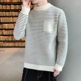 Men's Sweaters Sweater 2024 Winter Mink Trend Fashion Thickened Striped Line With Top Knit Bottom M-3xl