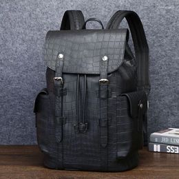 Backpack Crocodile Pattern Men's Trend Large Capacity Real Leather Bag Versatile Casual Travel Shoulder