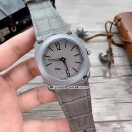 11 Style Octo Finissimo Titanium Steel Automatic Mens Watch 102711 Grey Dial Leather Strap Gents Sport Watches306J