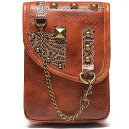 Shoulder Bags Contrast Color Retro First Layer Cowhide Mobile Phone Women's Bag One-shoulder Messenger Lipstick Key Storage Ladies Chain