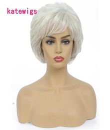 Short Blond Ombre White Colour With Bang Curly Wig For Women Synthetic Natural Hair Beauty35437237601000