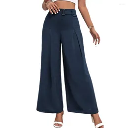Women's Pants Women Summer Long High Waist Wide Leg Flowy Adjustable Buckle Solid Color Casual Work Trousers Streetwear