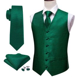 Vests Green Suit Vest Men Paisley Waistcoat Plaid Silk Tie Handkerchief Cufflinks for Wedding Summer Vests Tuxedo MJ2004 Barry.