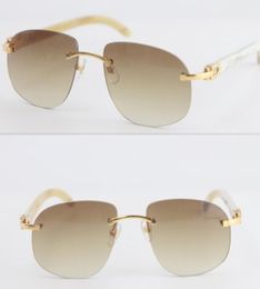 Selling Adumbral Cat eye Rimless male and female T8100928 Sunglasses Style White Original Buffalo Horn Sun glasses Frame Men Brand4500991