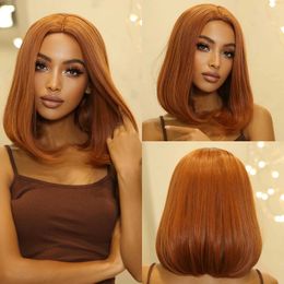 Synthetic Wigs Short Straight Bob Wig Red Brown Copper Ginger Synthetic Wigs for Women Afro Cosplay Natural Hair Middle Part Wig Heat Resistant 240328 240327