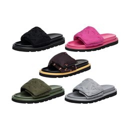 Designer Slides Women Slippers Pool Pillow Slide Sandals Summer Platform Heels Cotton Fabric Straw Slipper Casual Couple Sandal Flat Comfort Mules Low heel Shoe