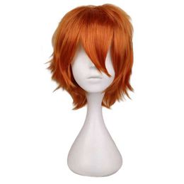 Synthetic Wigs QQXCAIW Men Short Costume Cosplay Wig Boys Orange Heat Resistant Synthetic Hair Wigs 240329