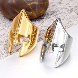 Retro Spartan Hero Helmet Rings For Men Creative Matte 14K White Gold Ring Punk Rock Rap Rings For Male Fashion Individuality Ornaments Gifts