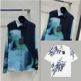 New Fashion Designer Shirt Blouse Shirt Men 2024 Aurora Gradient Colour Printed Satin Shirt Flora Classic High-end Blouse Shirt White Tee Size XS-L FZ2403164