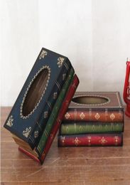 Retro tissue box European antique wooden paper box simulation of books crafts large napkin box book shape handkerchief case3972686