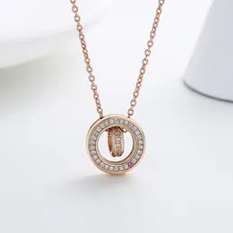 Pendant Necklaces 2024 Fashion Beautiful Shiny Zircon One Large And Small Double Circle Necklace For Girls Woman Trend Neck Ornament