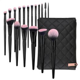 Karsyngirl 18Pcs Ultra Soft Labeled Rose Red Black Makeup Brushes Set Dense Hair Pink Brush with Foundation 240311